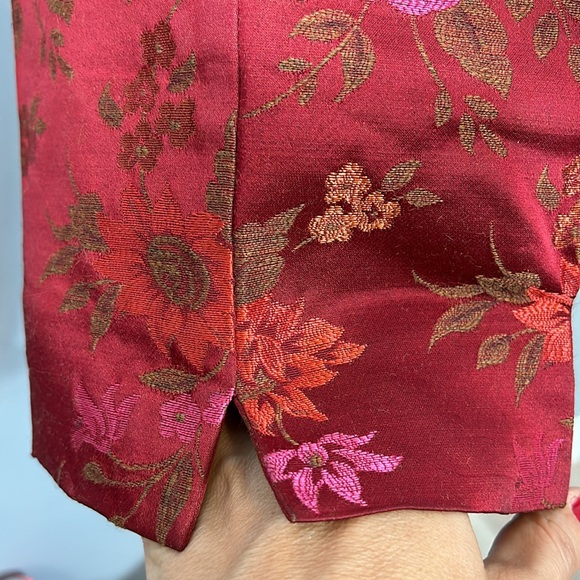 MARINA RINALDI Floral Metallic Jacquard wool acetate Pants in Burgundy waist 30 - Picture 6 of 16